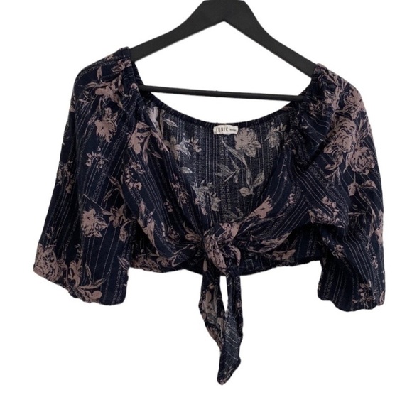 Lunik | Crop Top | Dark Navy / Taupe Floral print | Size: Medium - Picture 1 of 12